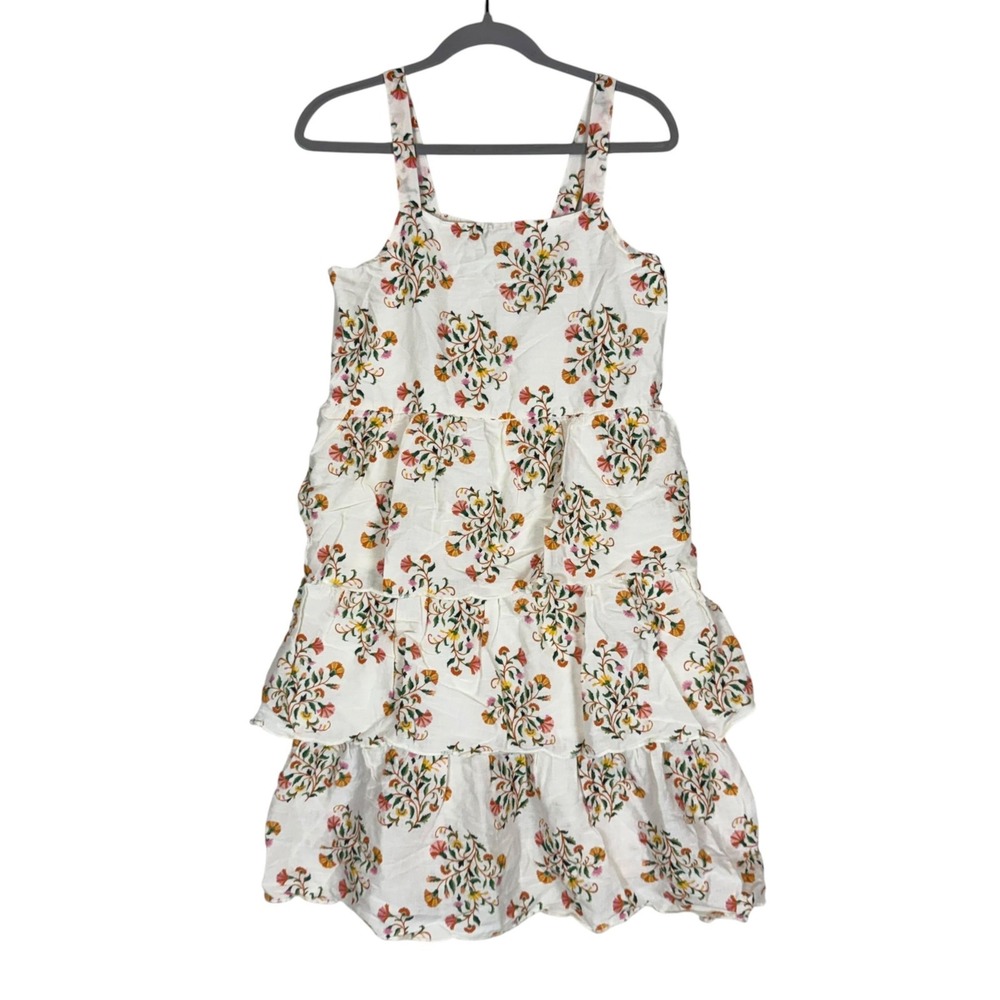 Old Navy Dress Womens 2XL Plus White Floral Tiered Ruffle Sundress Boho Lined